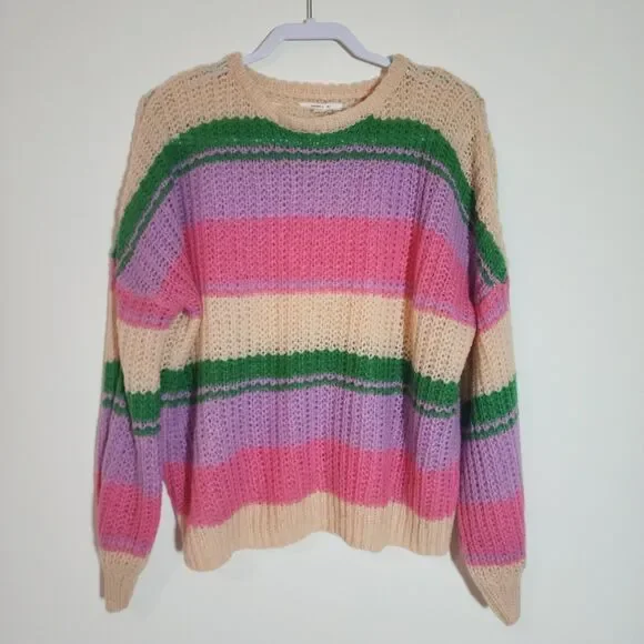 O'Neil Juniors Lake View Striped Drop-Shoulder Sweater Size S Colorful Oversized - Picture 2 of 9